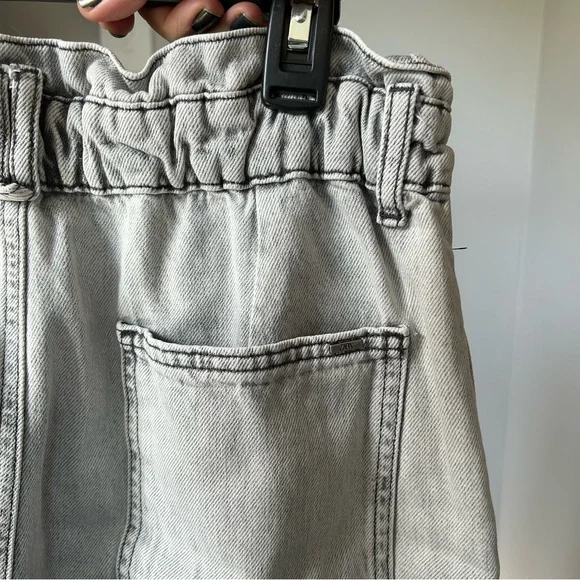 Light Grey acid wash barrel leg paper bag waist high rise jeans Zara size 8 - Picture 3 of 4